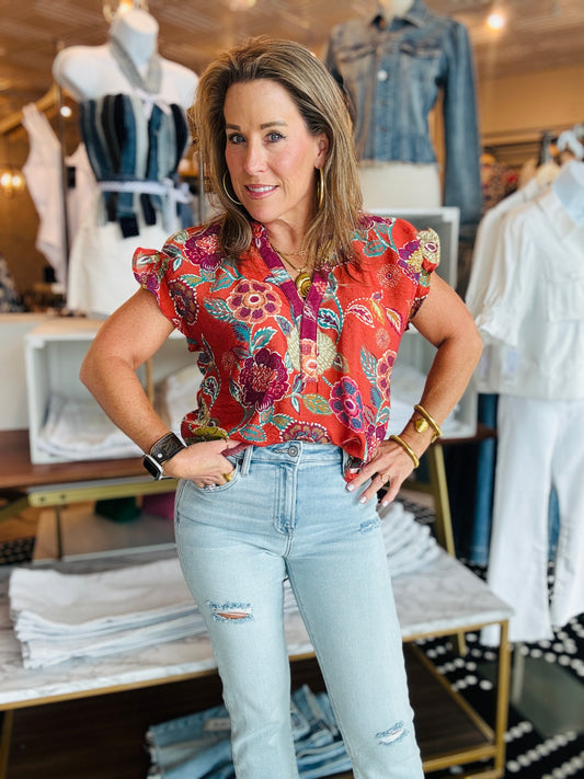 THML FLORAL FALL LEAF PRINT TOP