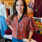 THML PUFF SLV PLAID CORDUROY TOP