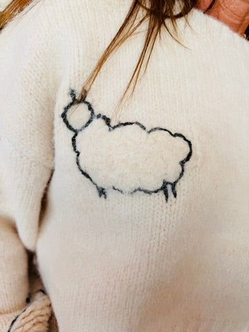 MABLE SHEEP EMBROIDERY CROP SWEATER