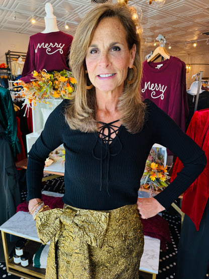 TRACEY LACE UP RIBBED KNIT TOP