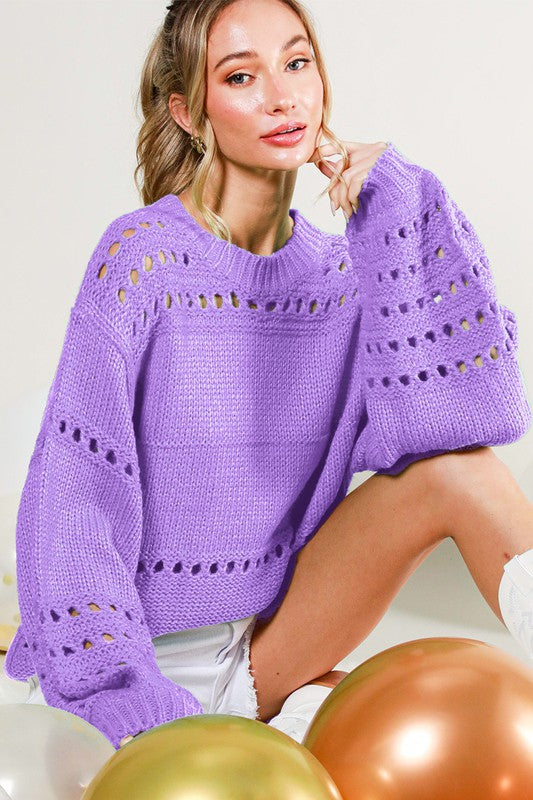 ROUND NECK BALLON SLV KNIT SWEATER