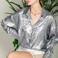 COLLARED DROP SHOULDER METALLIC BLOUSE 