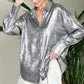 COLLARED DROP SHOULDER METALLIC BLOUSE