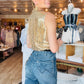 FRINGE SEQUIN COLLARED VEST