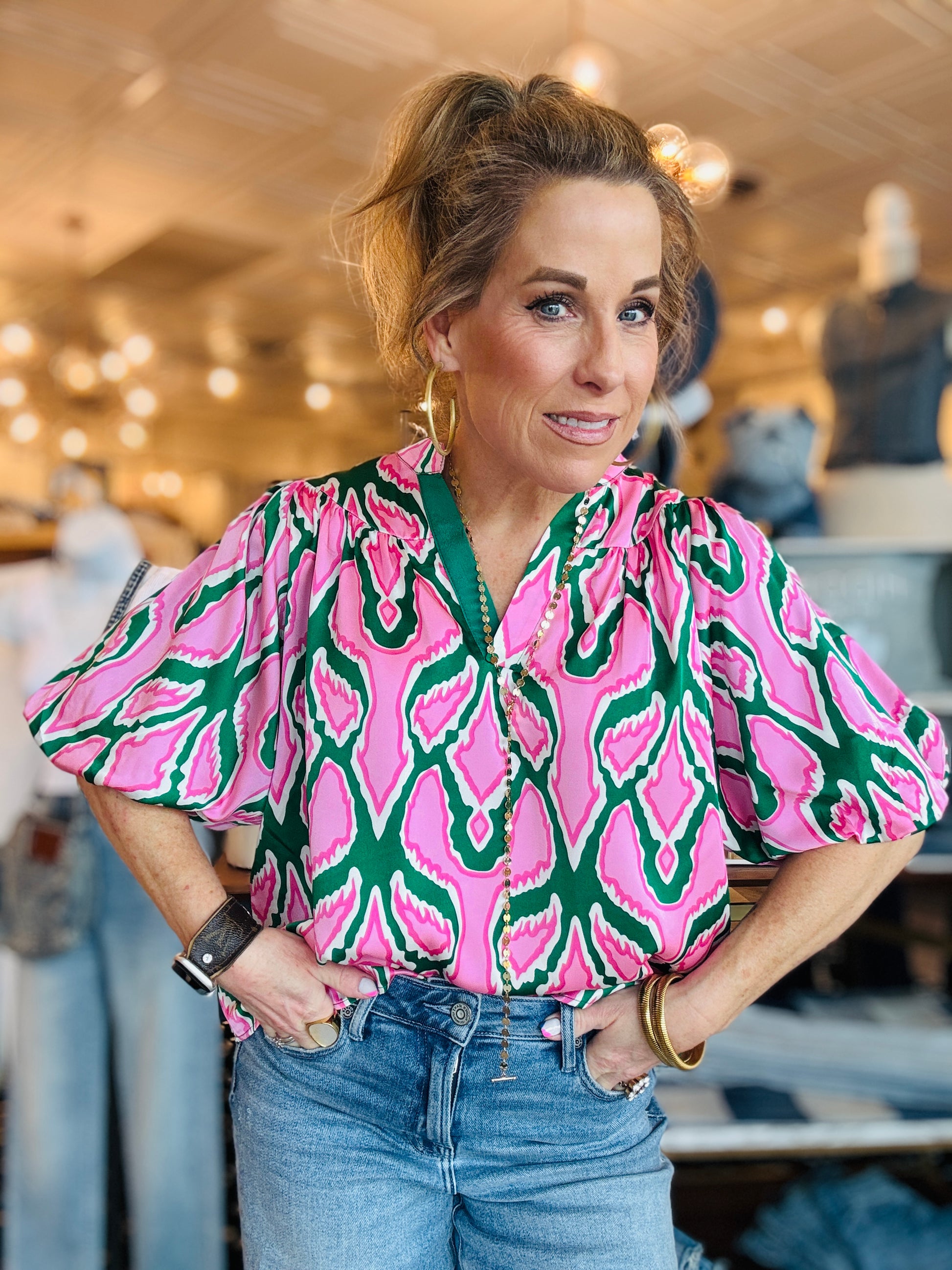 THML BUBBLE SLV V-NECK TOP