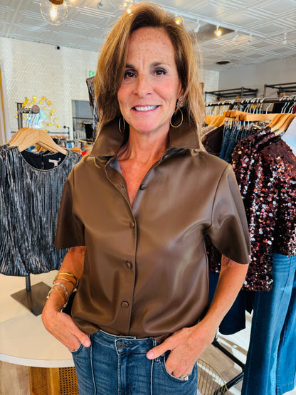 FAUX LEATHER BUTTON DOWN