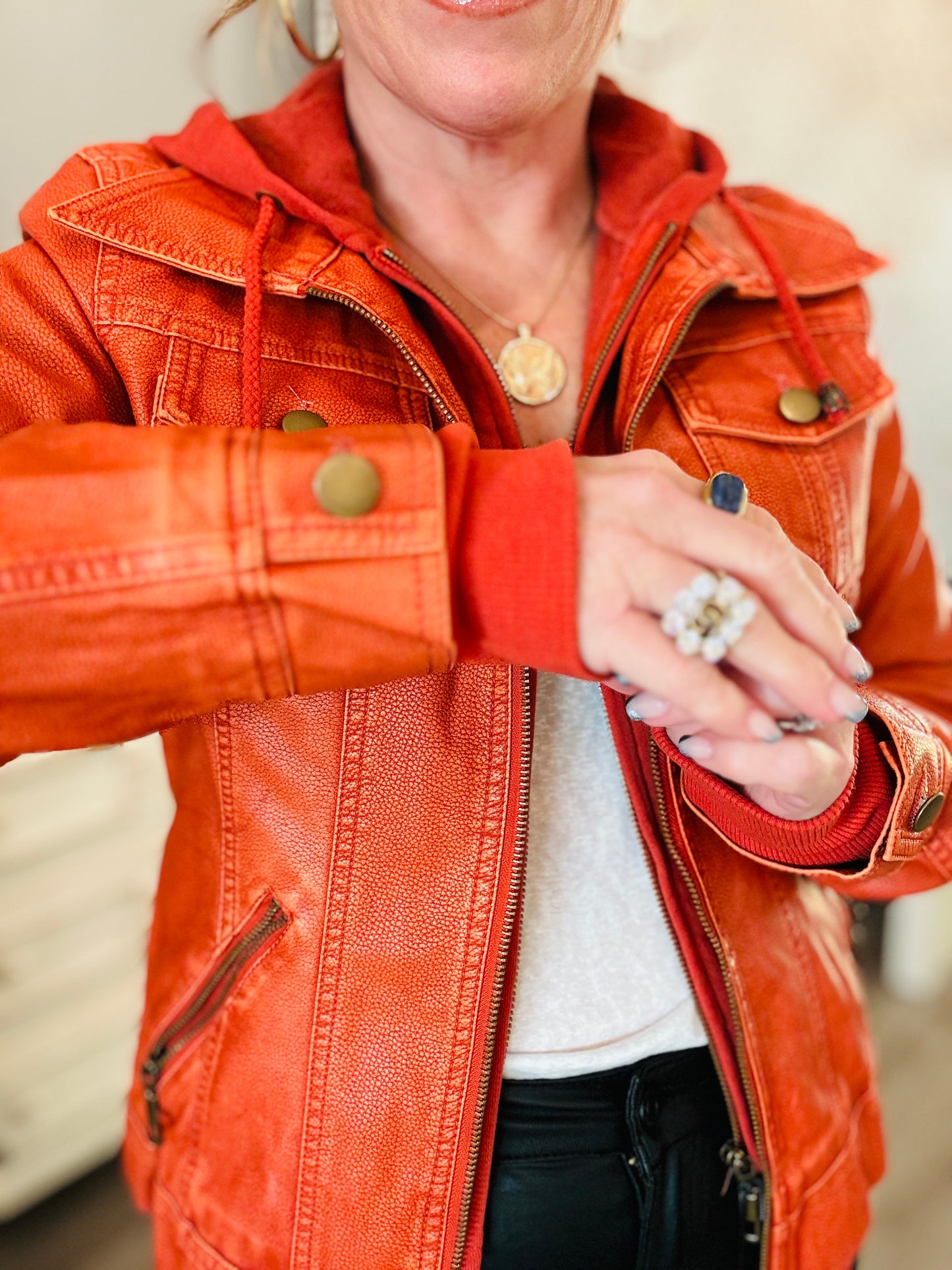 FAUX LEATHER BOMBER JACKET