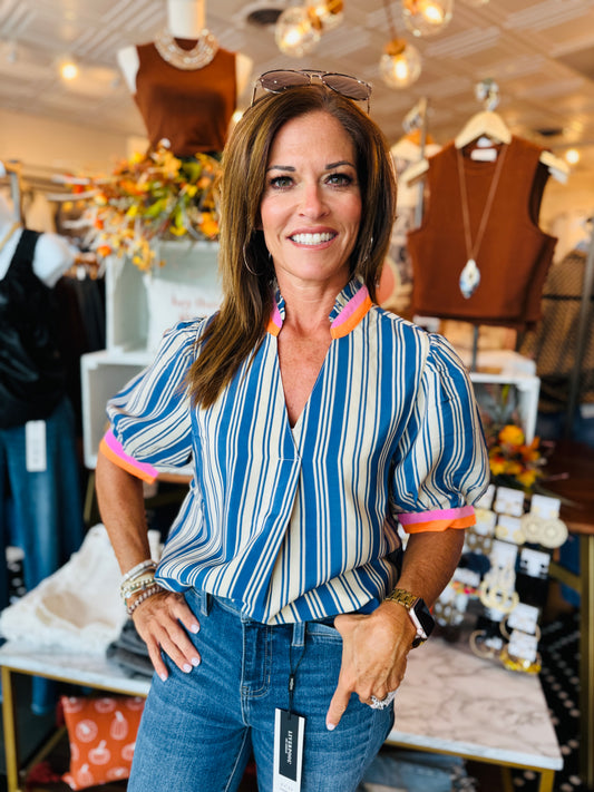 THML STRIPED V-NECK TOP