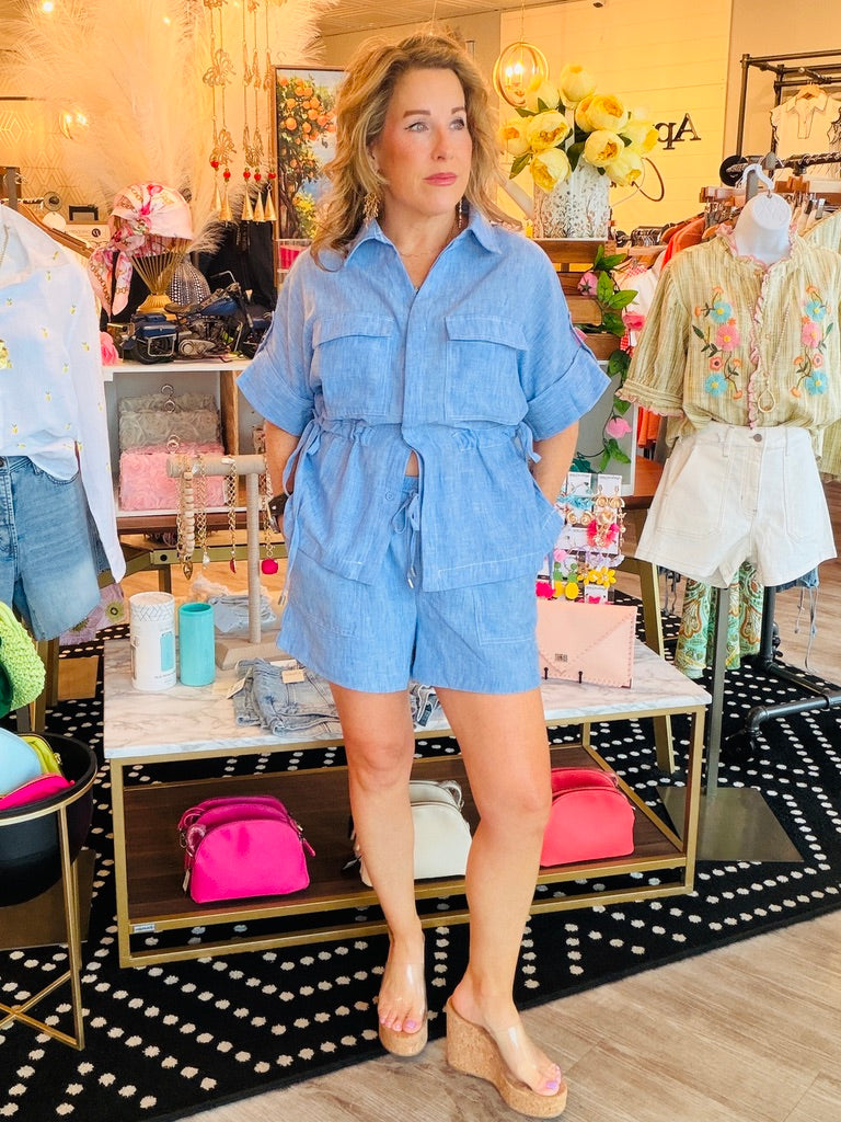 CHAMBRAY PULL ON SHORTS