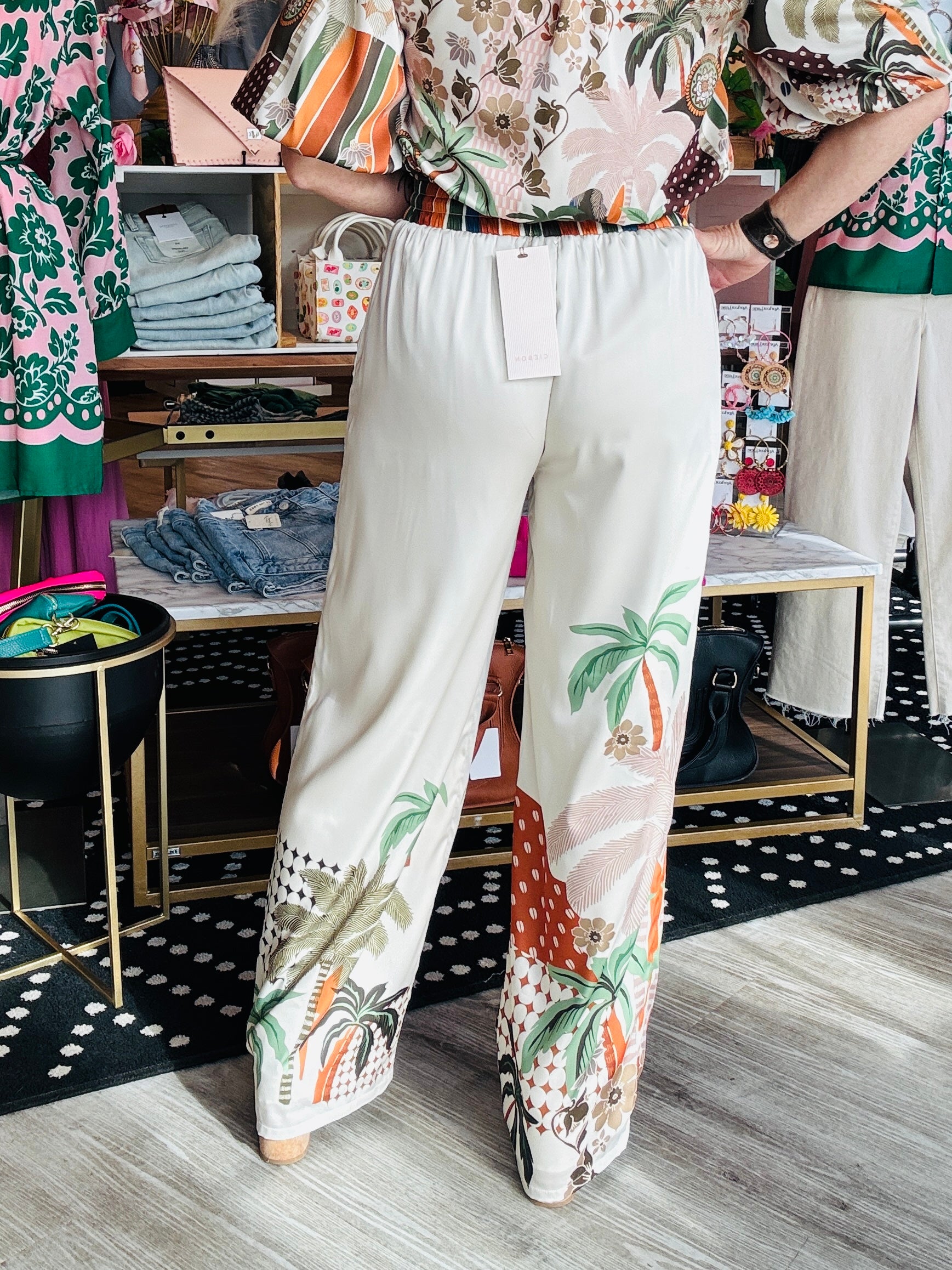 CIEBON ABSTRACT PALM PRINT PANTS