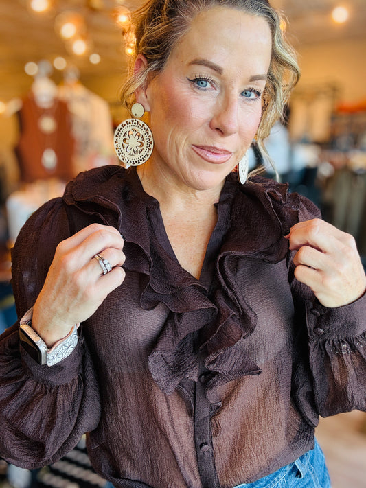 THML RUFFLE V NECK BLOUSE