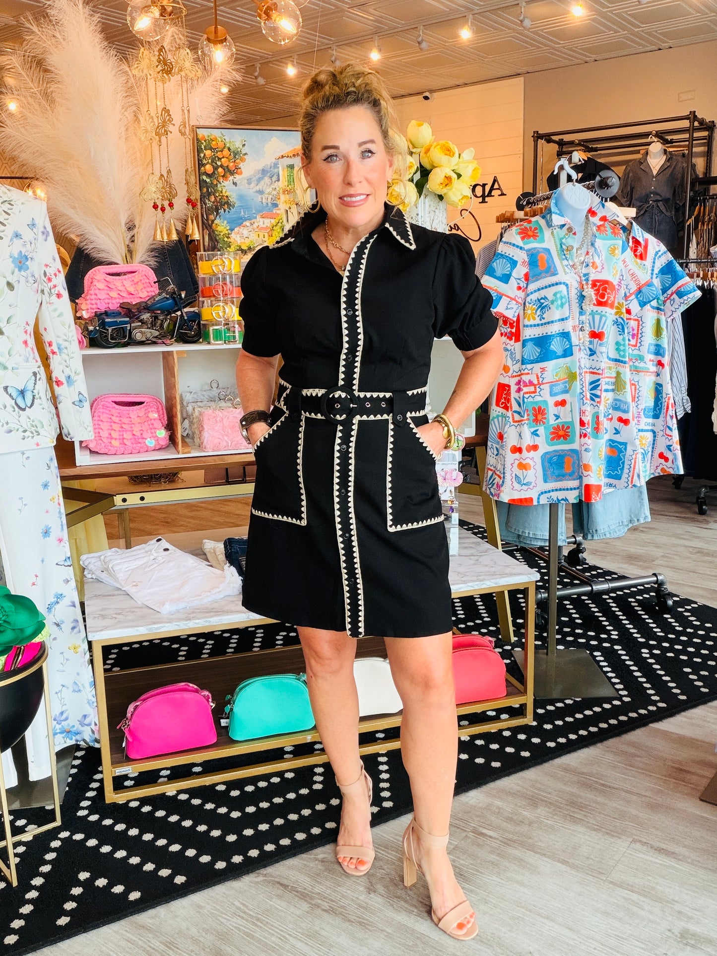 CIEBON EMBROIDERED MINI SHIRTDRESS