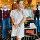 THML PUFF SLEEVE SUEDE DRESS