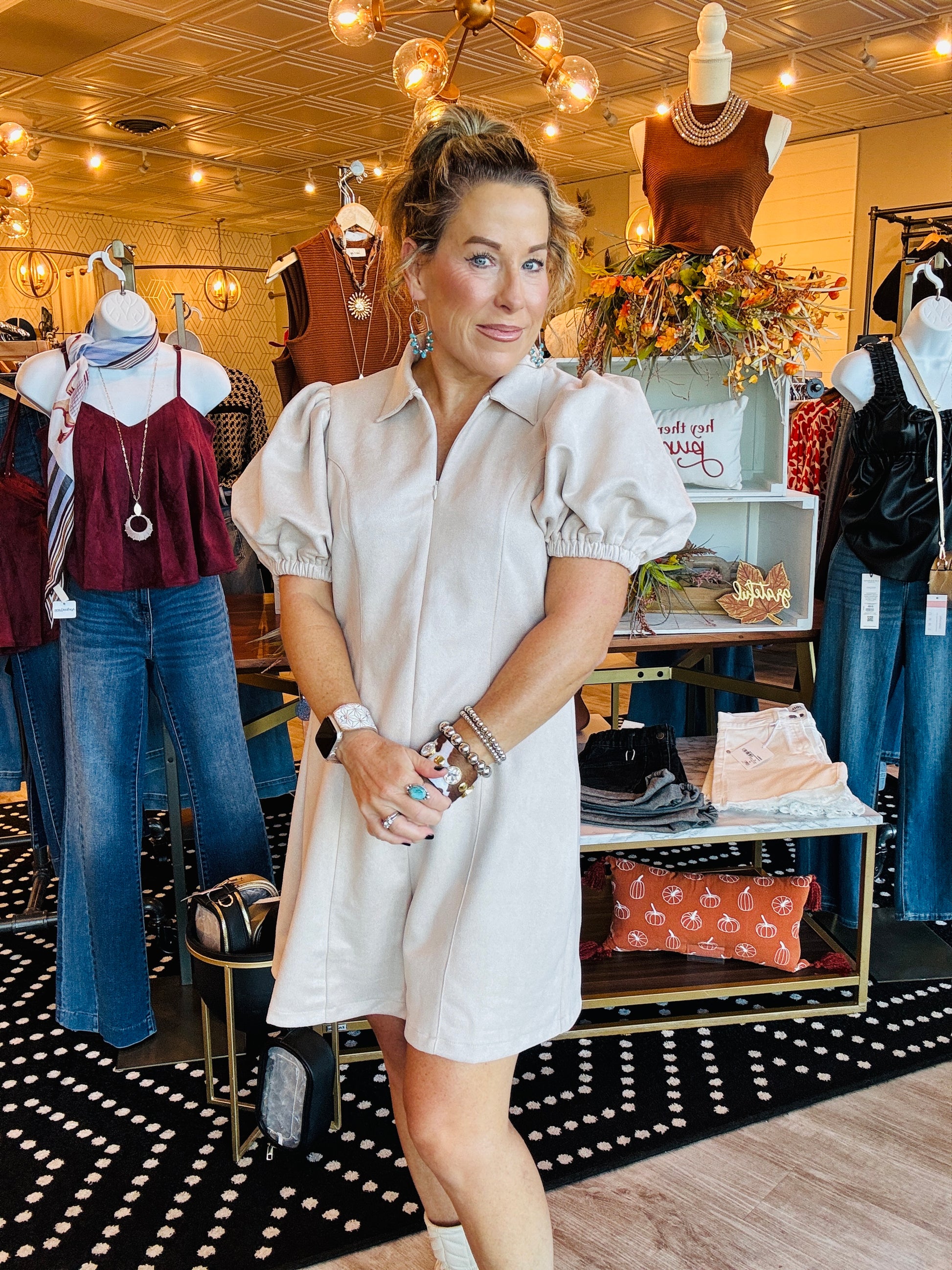 THML PUFF SLEEVE SUEDE DRESS