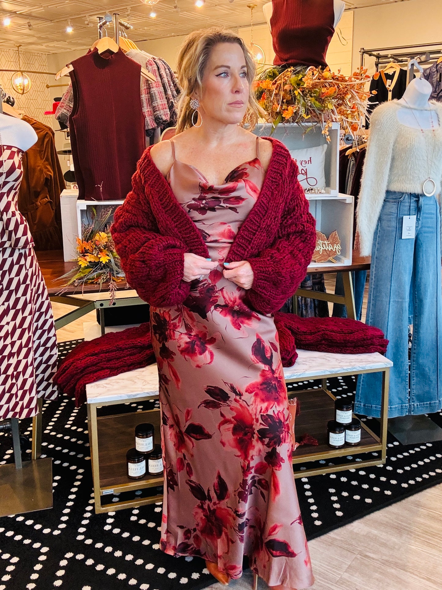 COWL NECK ADJUSTABLE MIDI SLIP DRESS