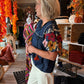 EMBROIDERED PUFF SLV DENIM TOP