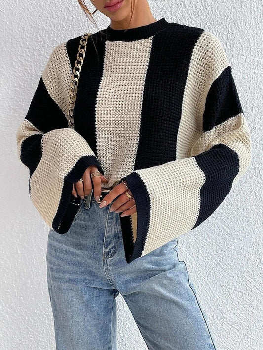 COLOR BLOCK STRIPED BELL SLV SWEATER