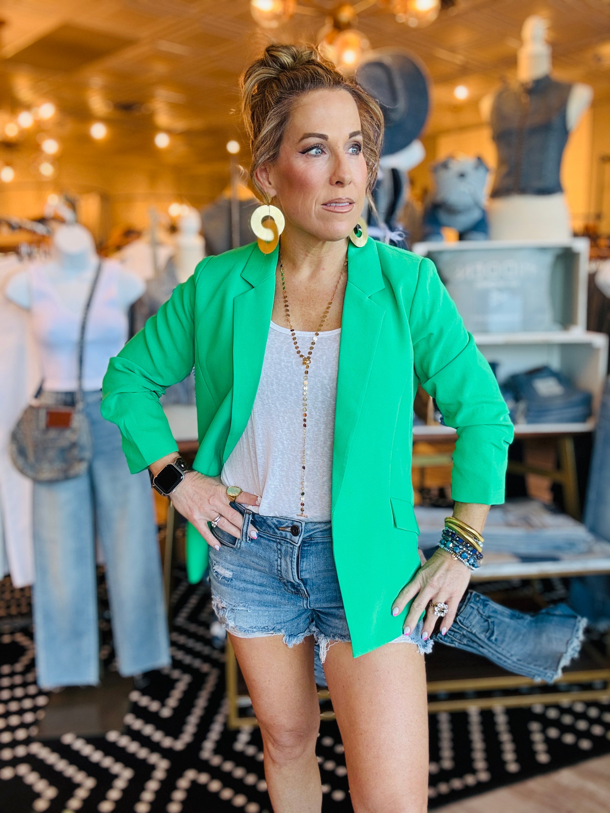 SKIES ARE BLUE SHIRRED SLEEVE BLAZER