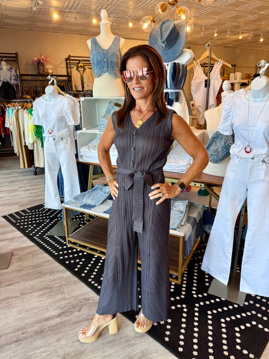 CURRENT AIR PLEATED V-NECK JUMPSUIT