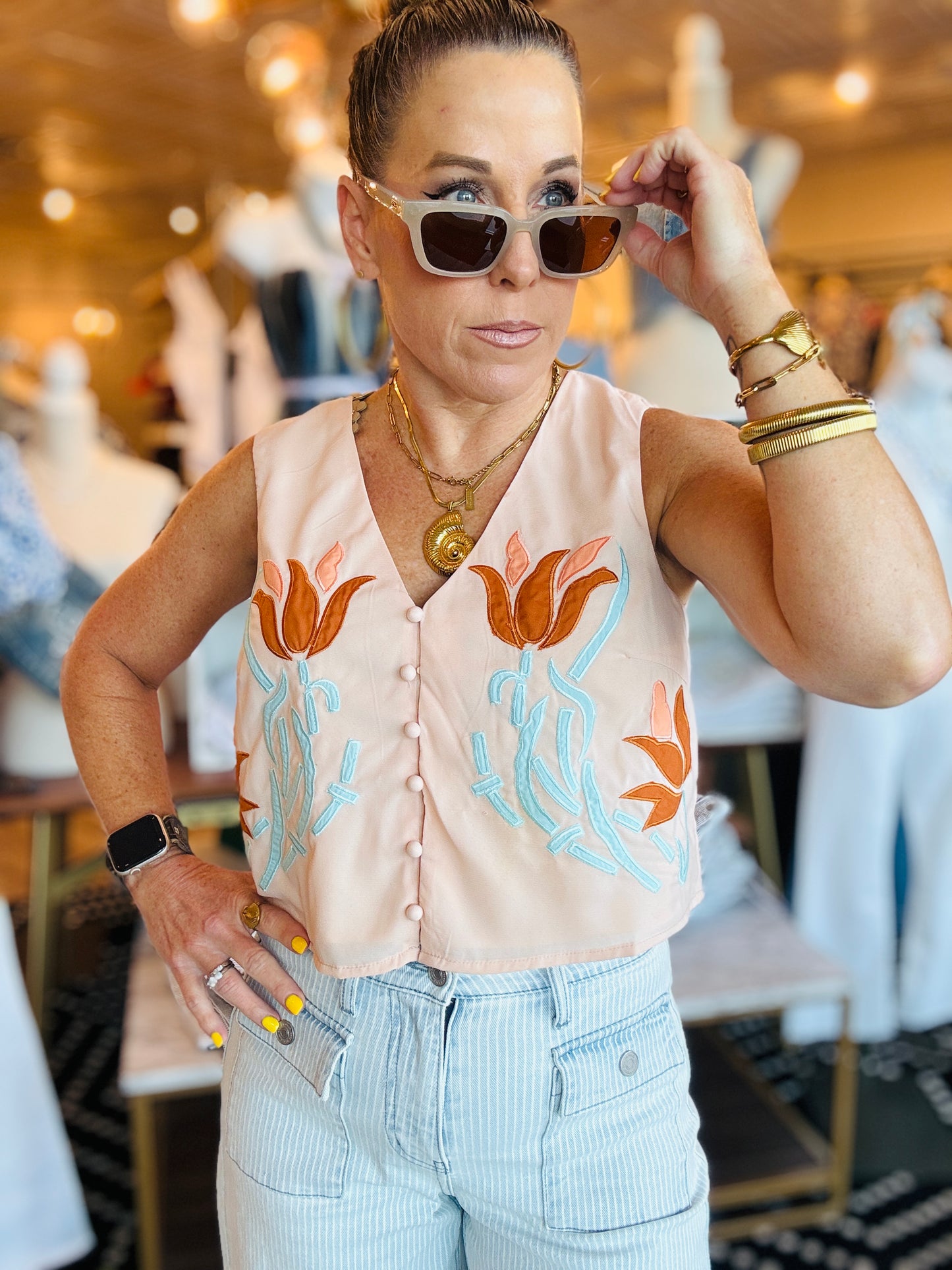 CIEBON EMBROIDERED VEST TOP