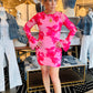 CHIFFON FLORAL BROCADE MINI DRESS