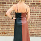 COLOR BLOCK FAUX LEATHER MAXI DRESS