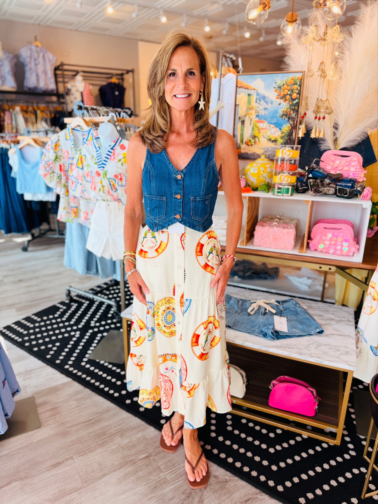THML BUTTON DOWN MARKET PRINT SKIRT