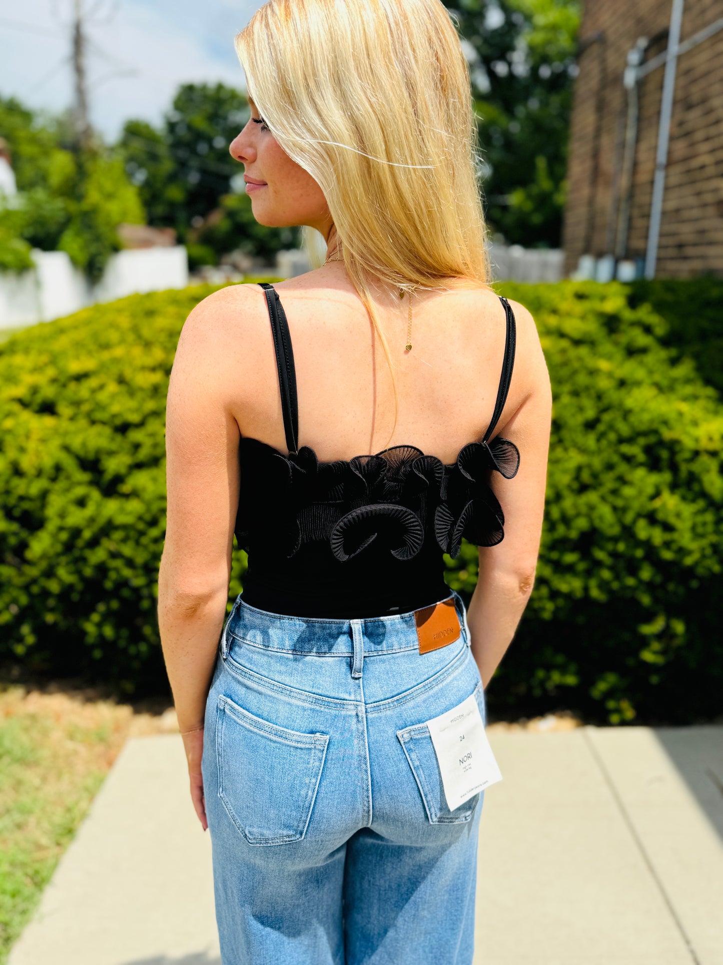 RUFFLED FABRIC MIX BODYSUIT