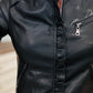 RUFLLE NECK FAUX LEATHER JACKET