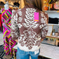 SHORT SLV PATTERN SWEATER TOP