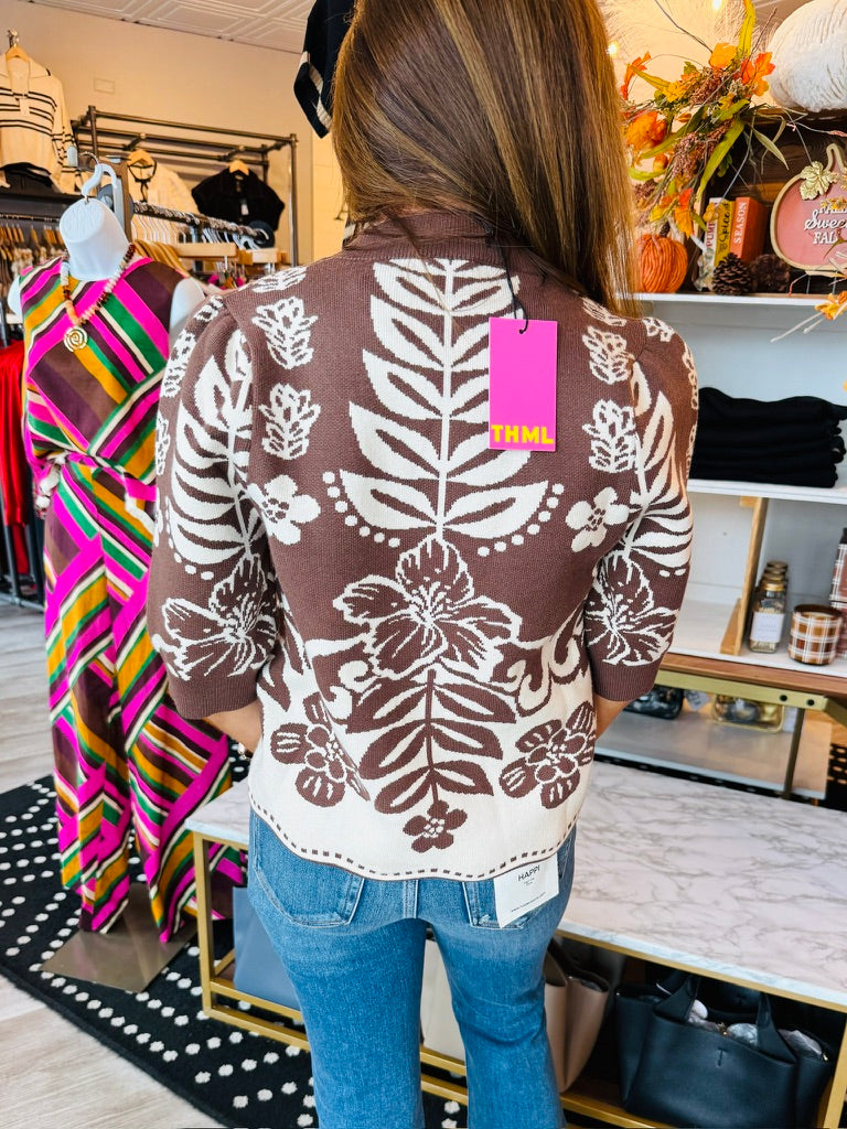 SHORT SLV PATTERN SWEATER TOP