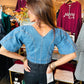 CROP DENIM PUFF SLV TOP