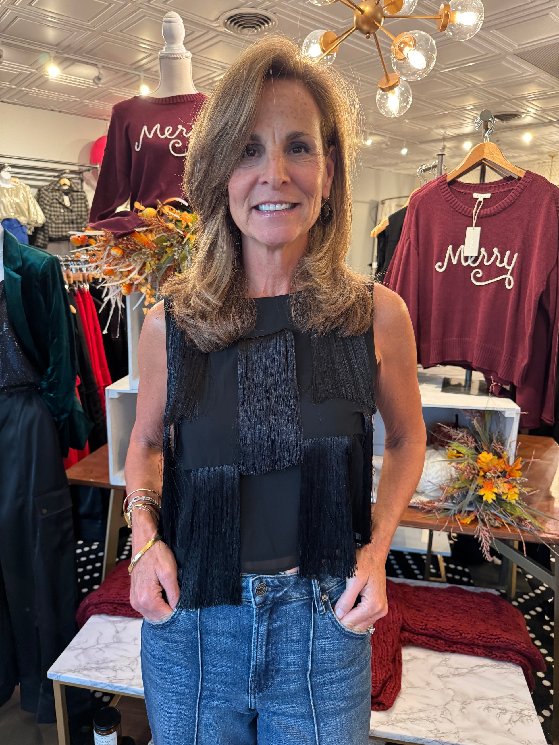 CIEBON FRINGE CROP TANK TOP