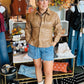 CINCHED SLV FAUX LEATHER PEPLUM SHIRT JACKET