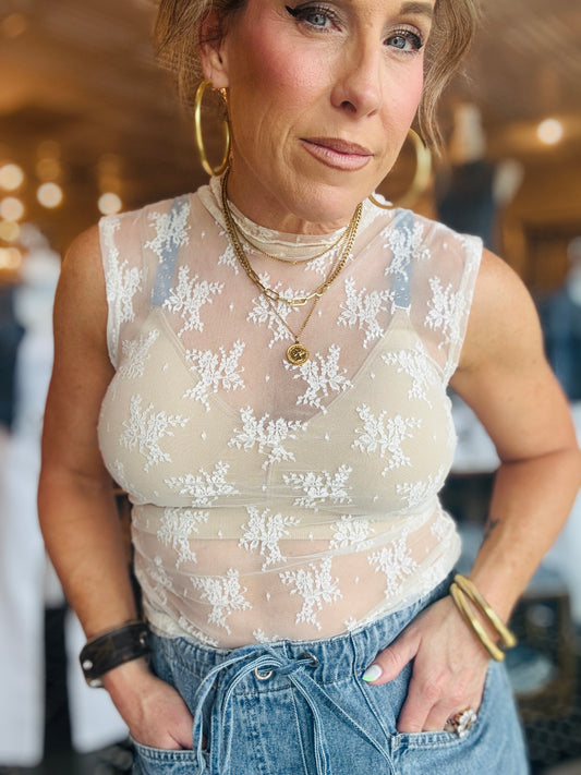 SHEER MUSCLE LACE TOP