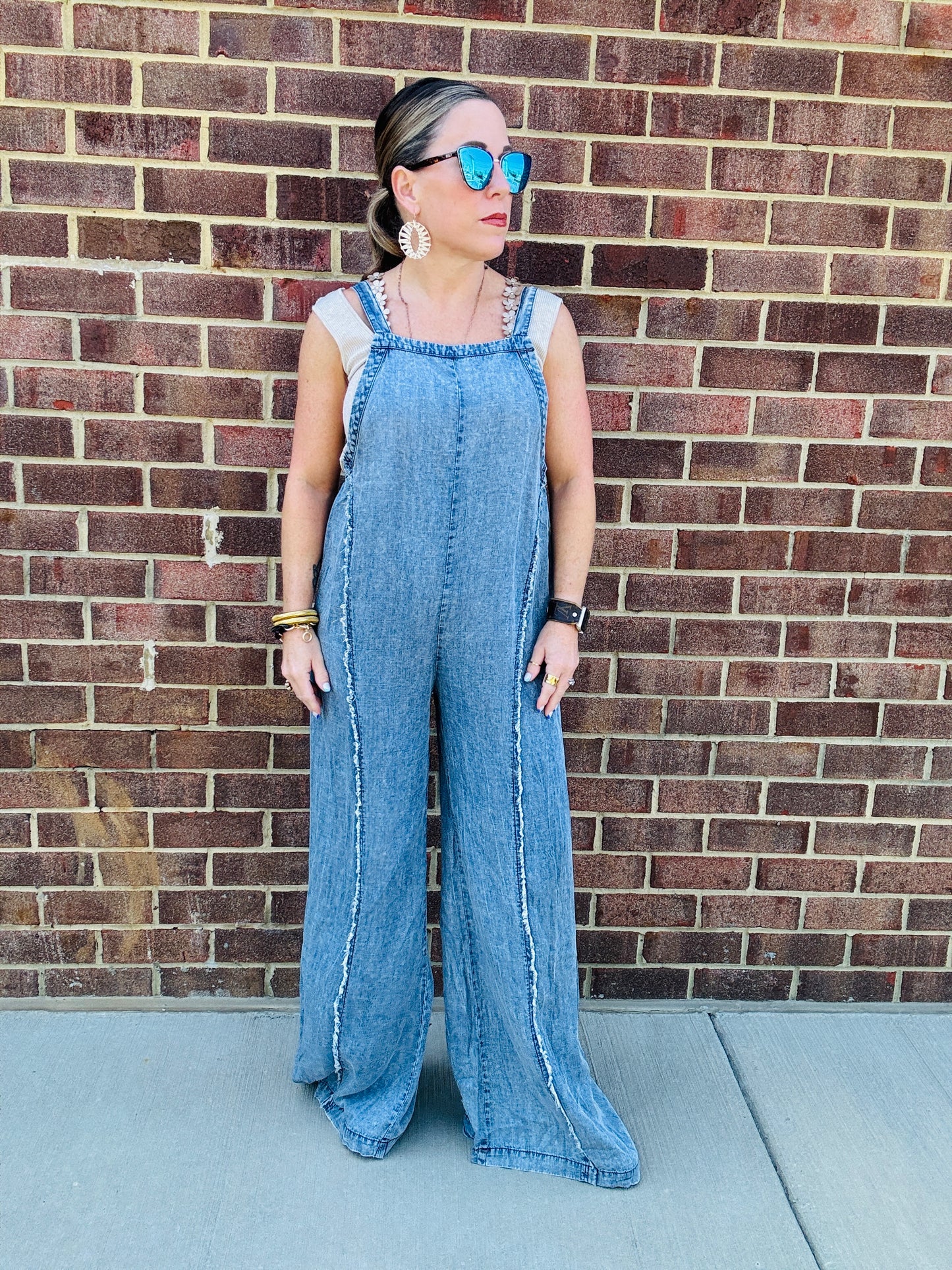 MINERAL WASHED DENIM JUMPSUIT