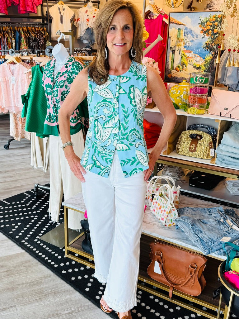 PAISLEY BUTTON UP VEST TOP