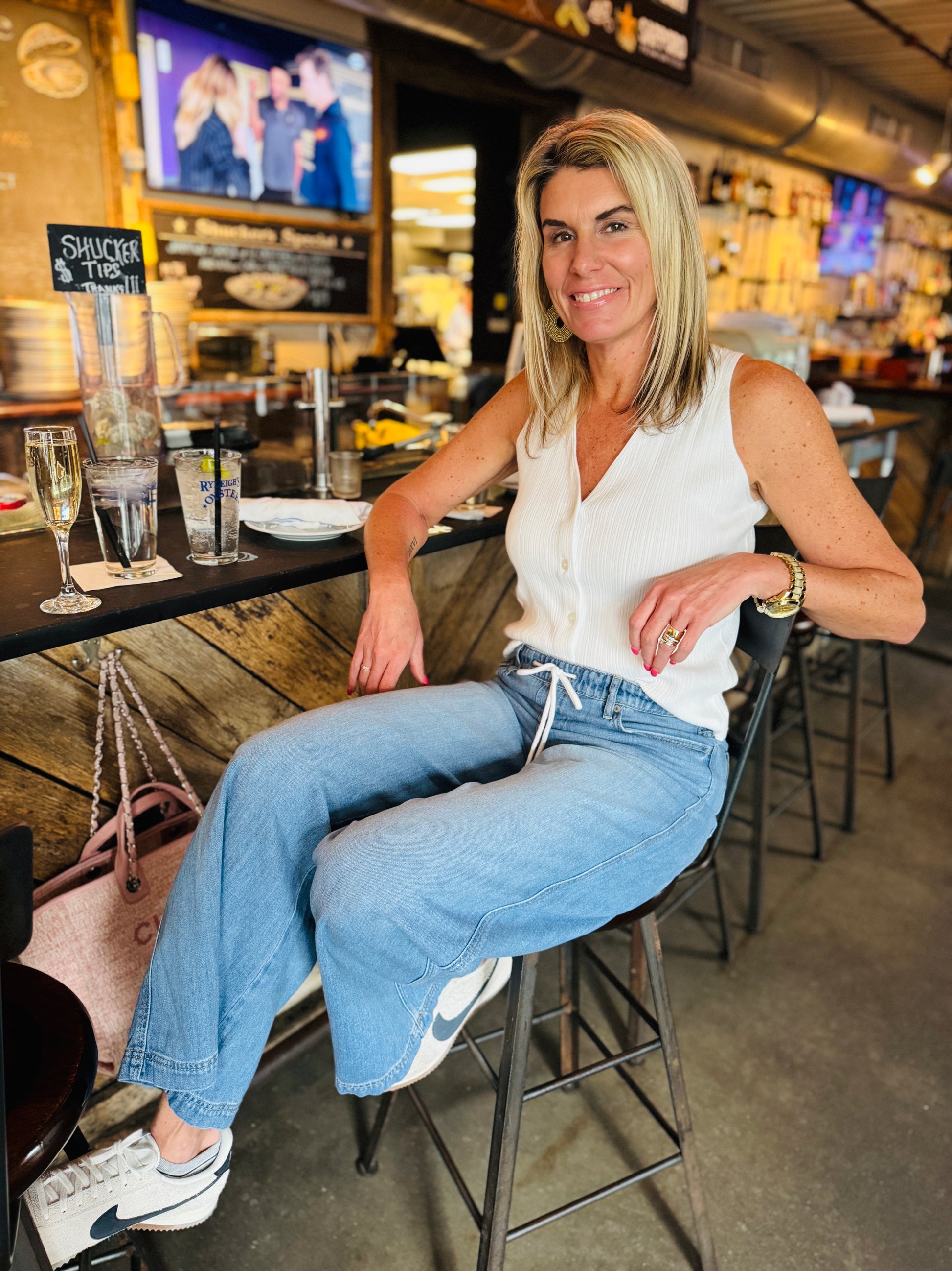 EXTRA WIDE LEG ELASTIC WAISTBAND DENIM LOUNGER