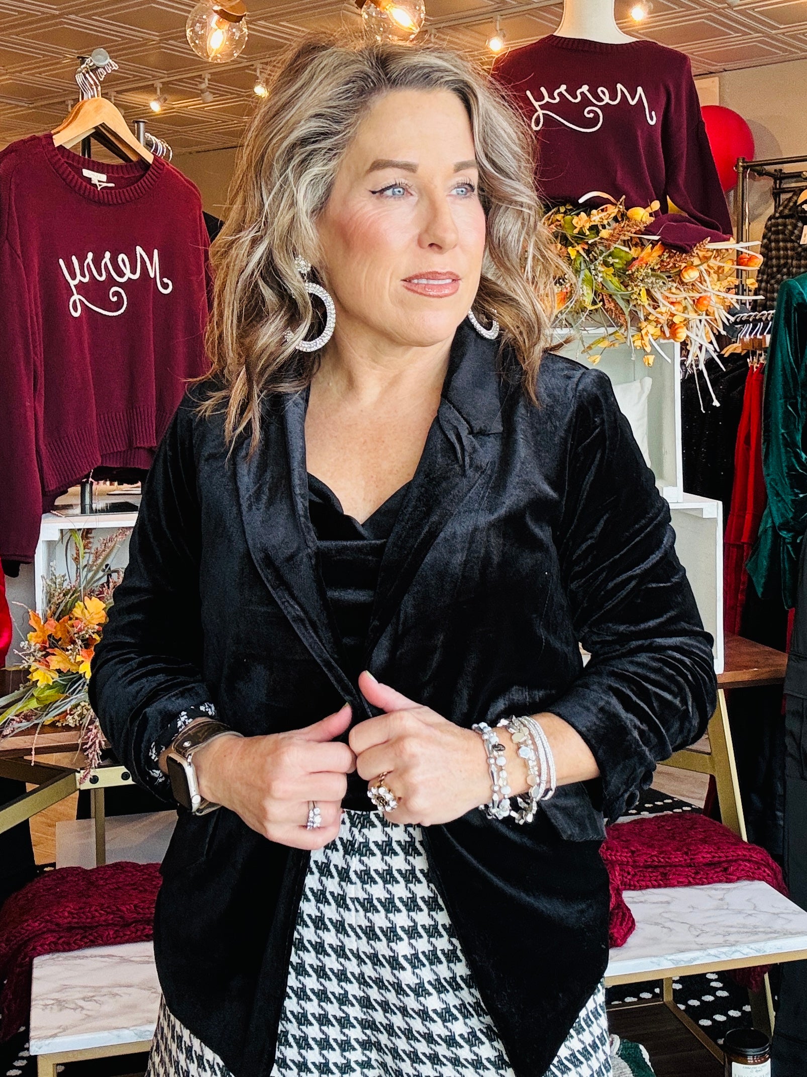 SKIES ARE BLUE VELVET SHIRRED SLV BLAZER