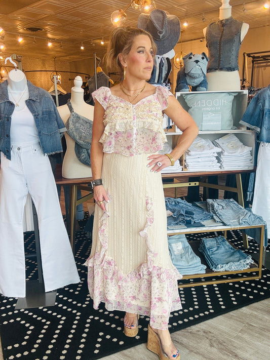 FLORAL RUFFLED LACE SKIRT SET