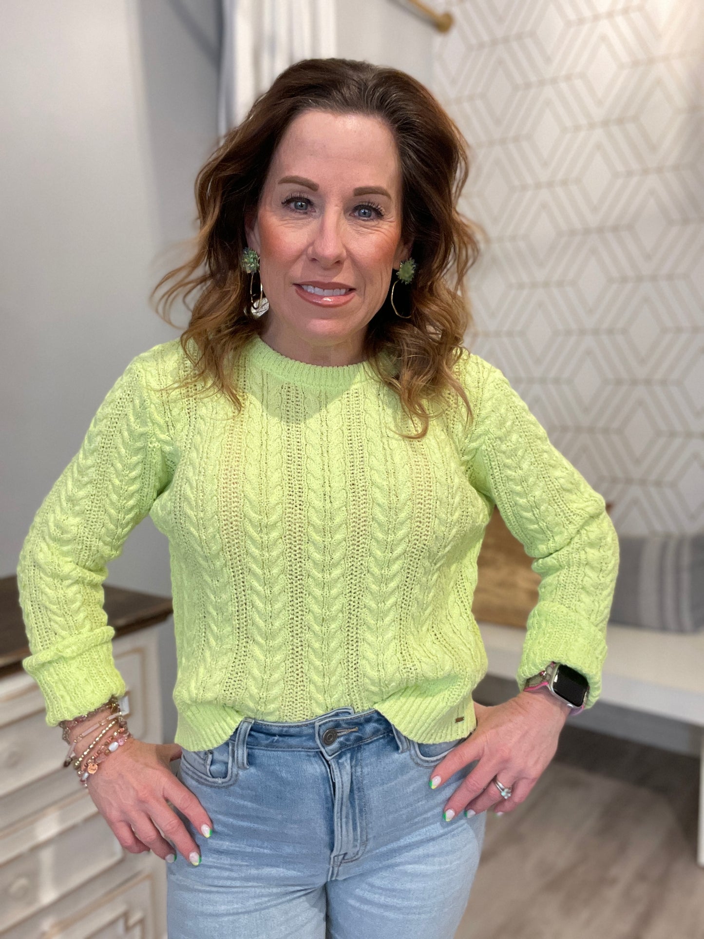 CABLE KNIT SWEATER W/OPEN BACK AND BOWS Apricot Lane Boutique