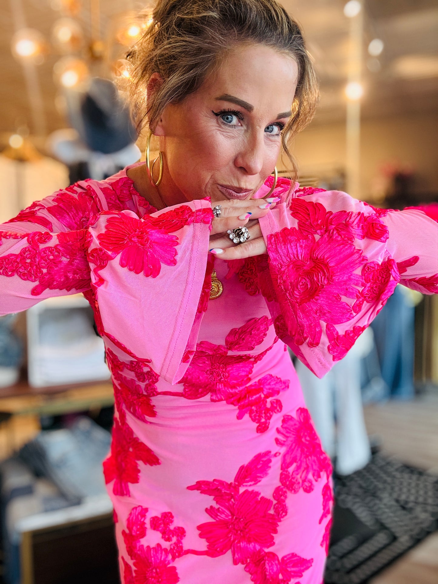 CHIFFON FLORAL BROCADE MINI DRESS