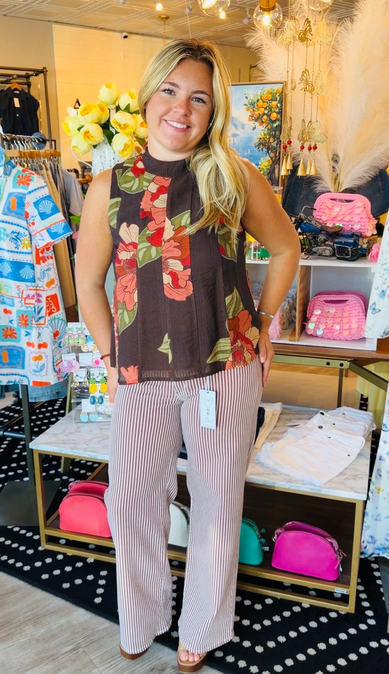 STRIPED RELAXED WIDE LEG JEANS