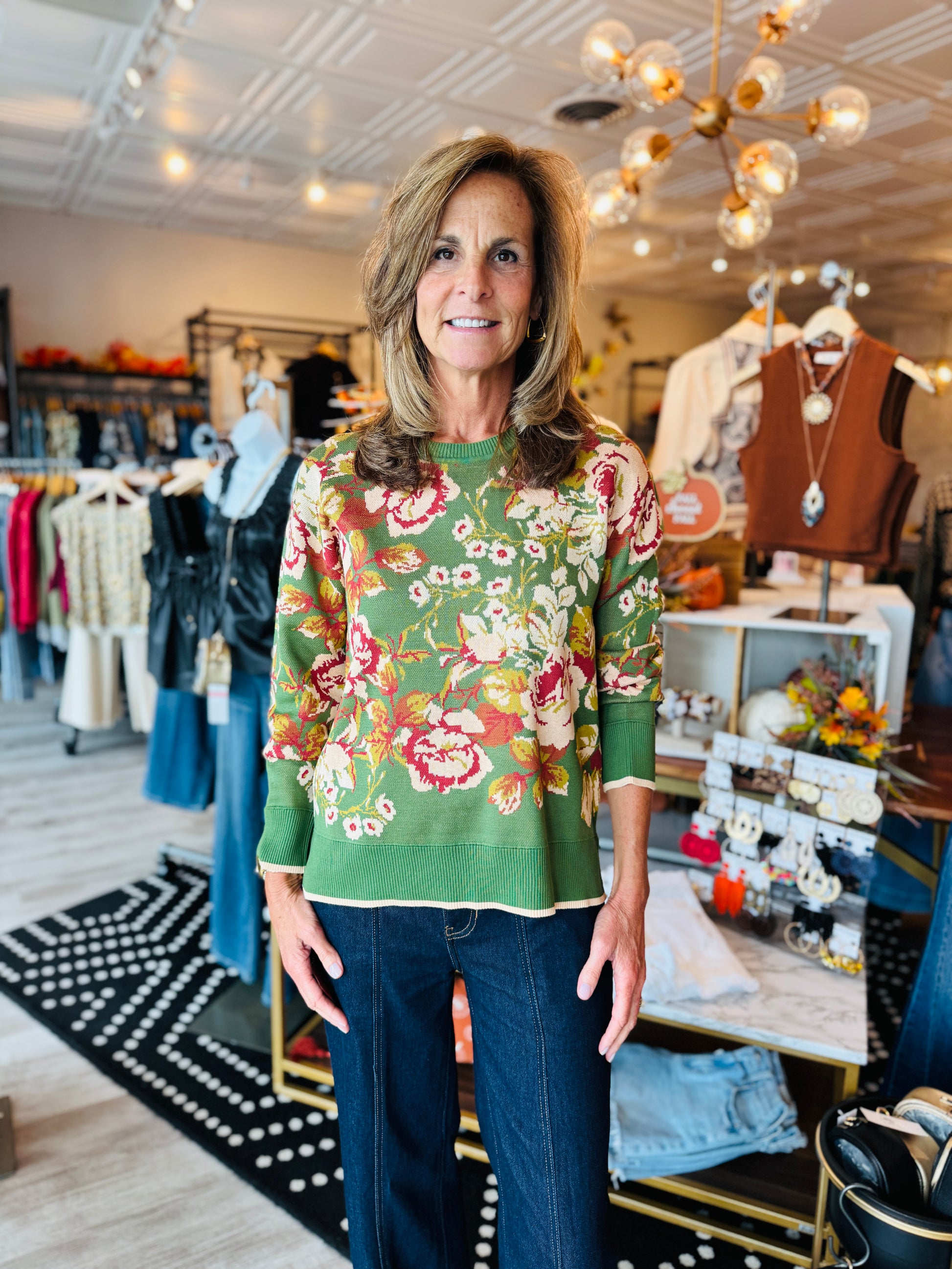 LIVERPOOL CREW NECK FLORAL SWEATER
