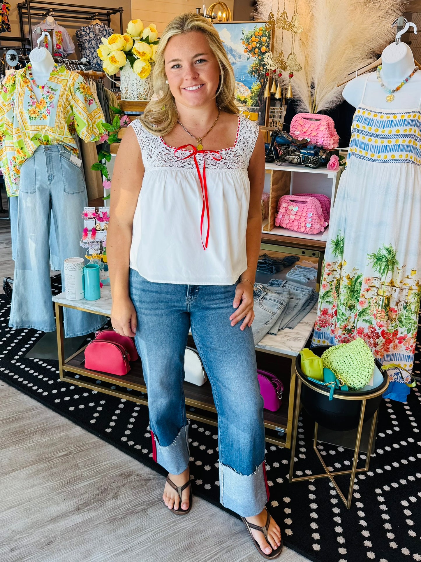 POPLIN CROCHET TRIM TOP