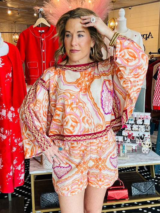 AYLAYA ALEXA BORDER KIMONO BLOUSE