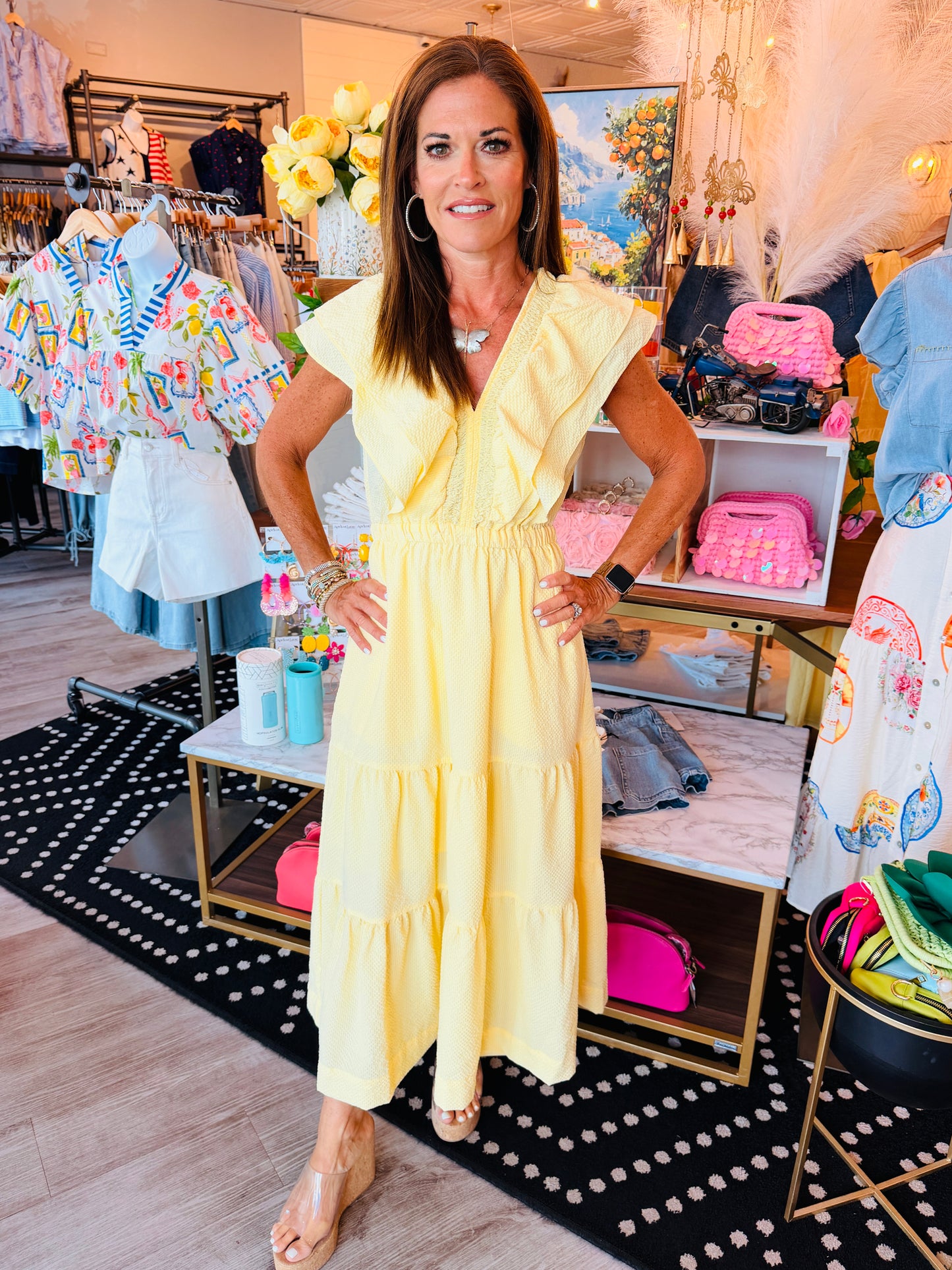 THML RUFFLE SLV TIERED DRESS