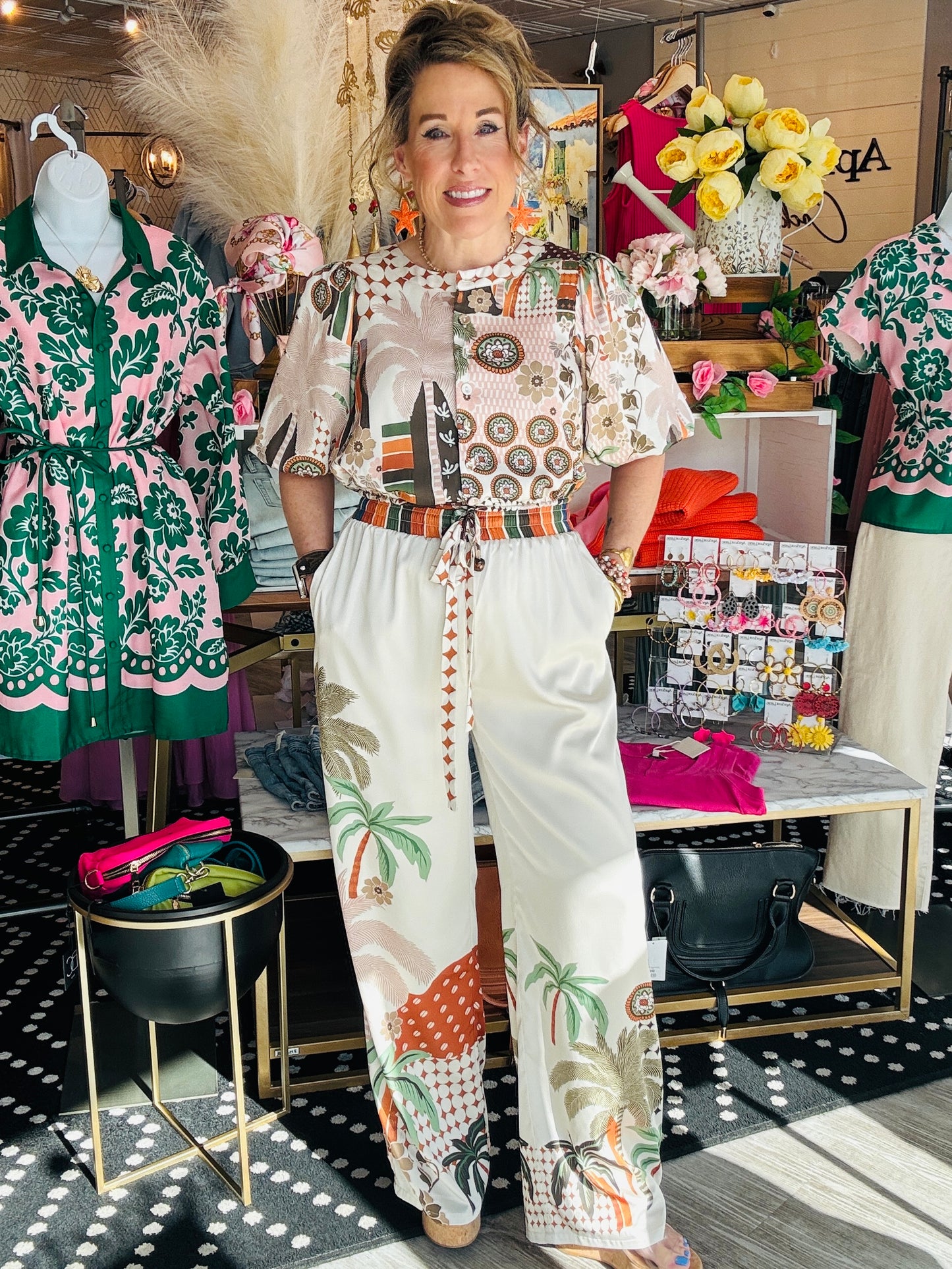 CIEBON ABSTRACT PALM PRINT PANTS