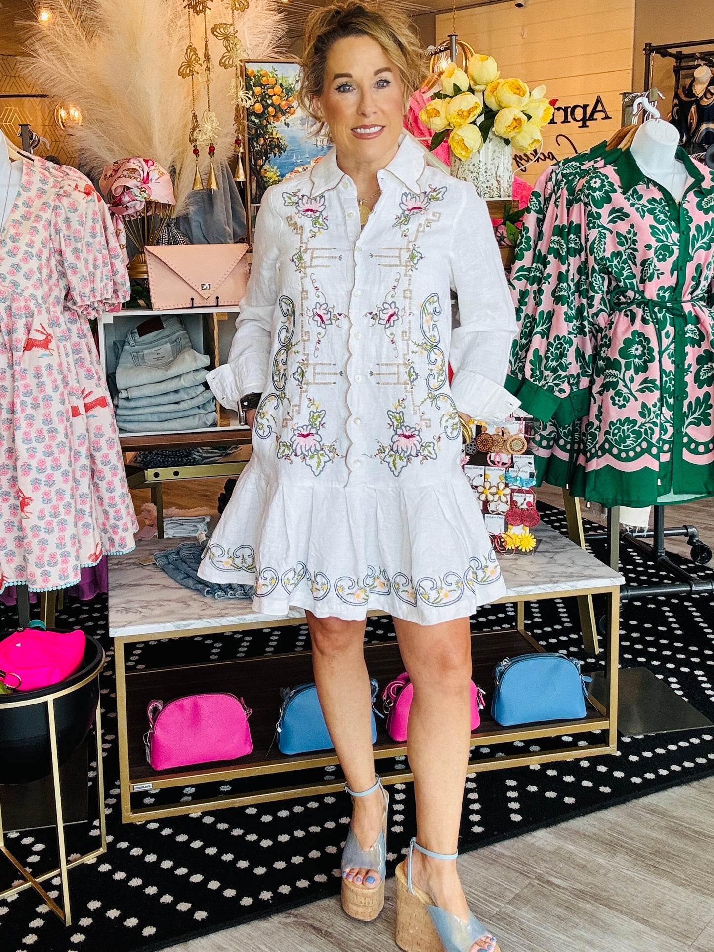 UNCLE FRANK FLORAL LINEN DRESS