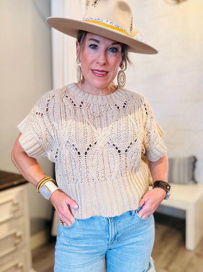 BY TOGETHER CROCHET SHORT SLV ANYWHERE SWEATER TOP